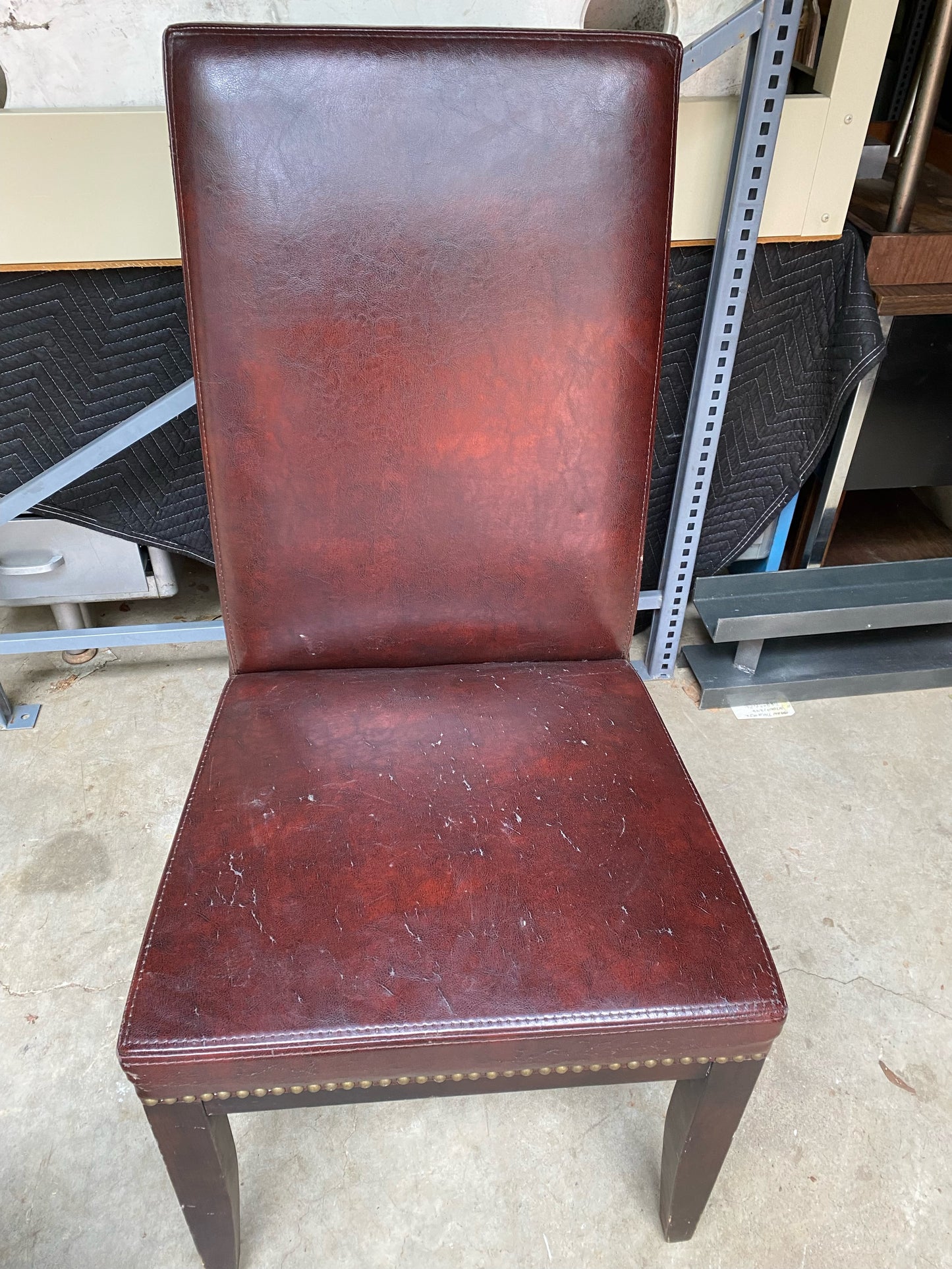 Vintage Brown Leather Side Chair with Embellishments