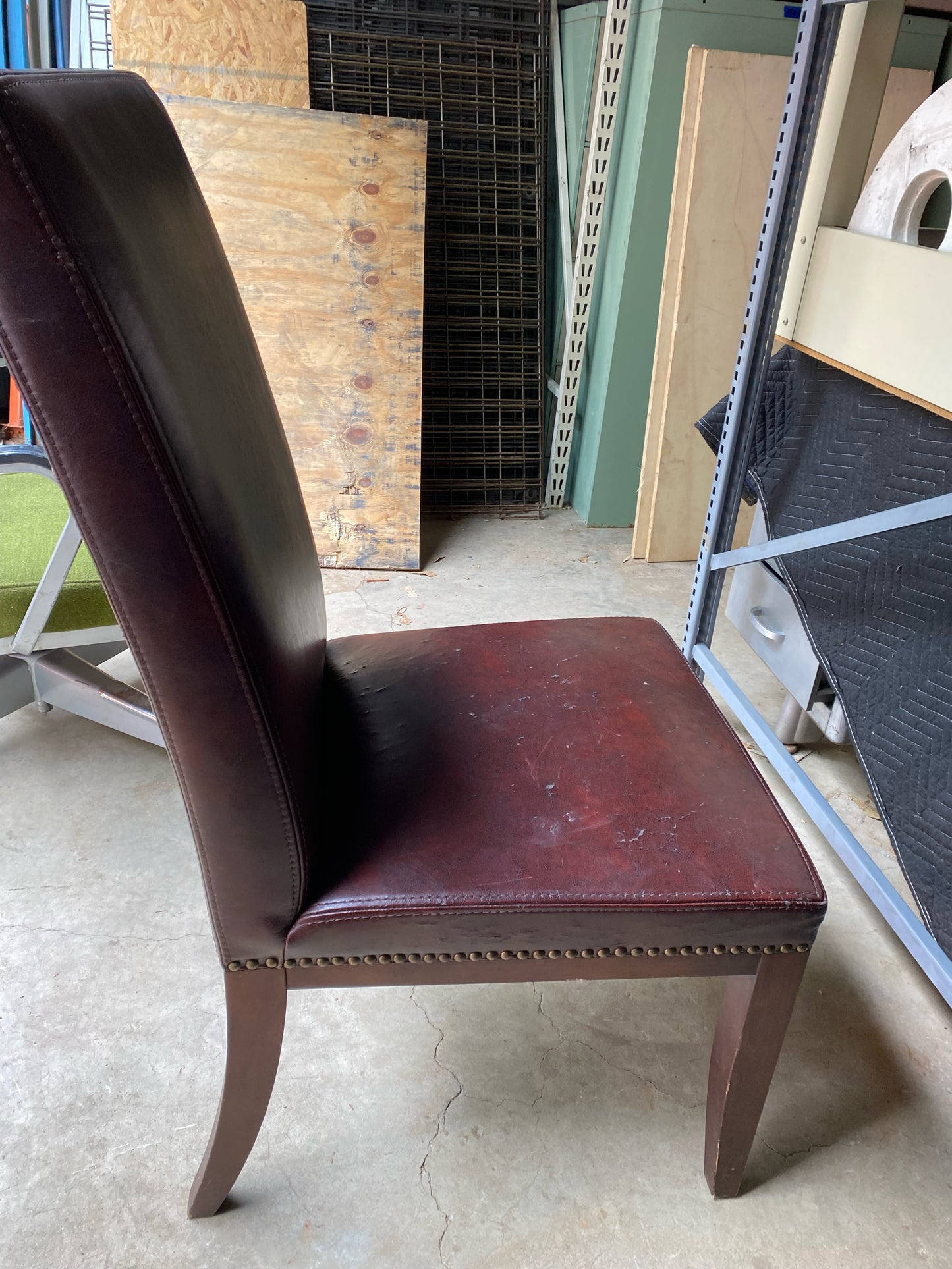Vintage Brown Leather Side Chair with Embellishments