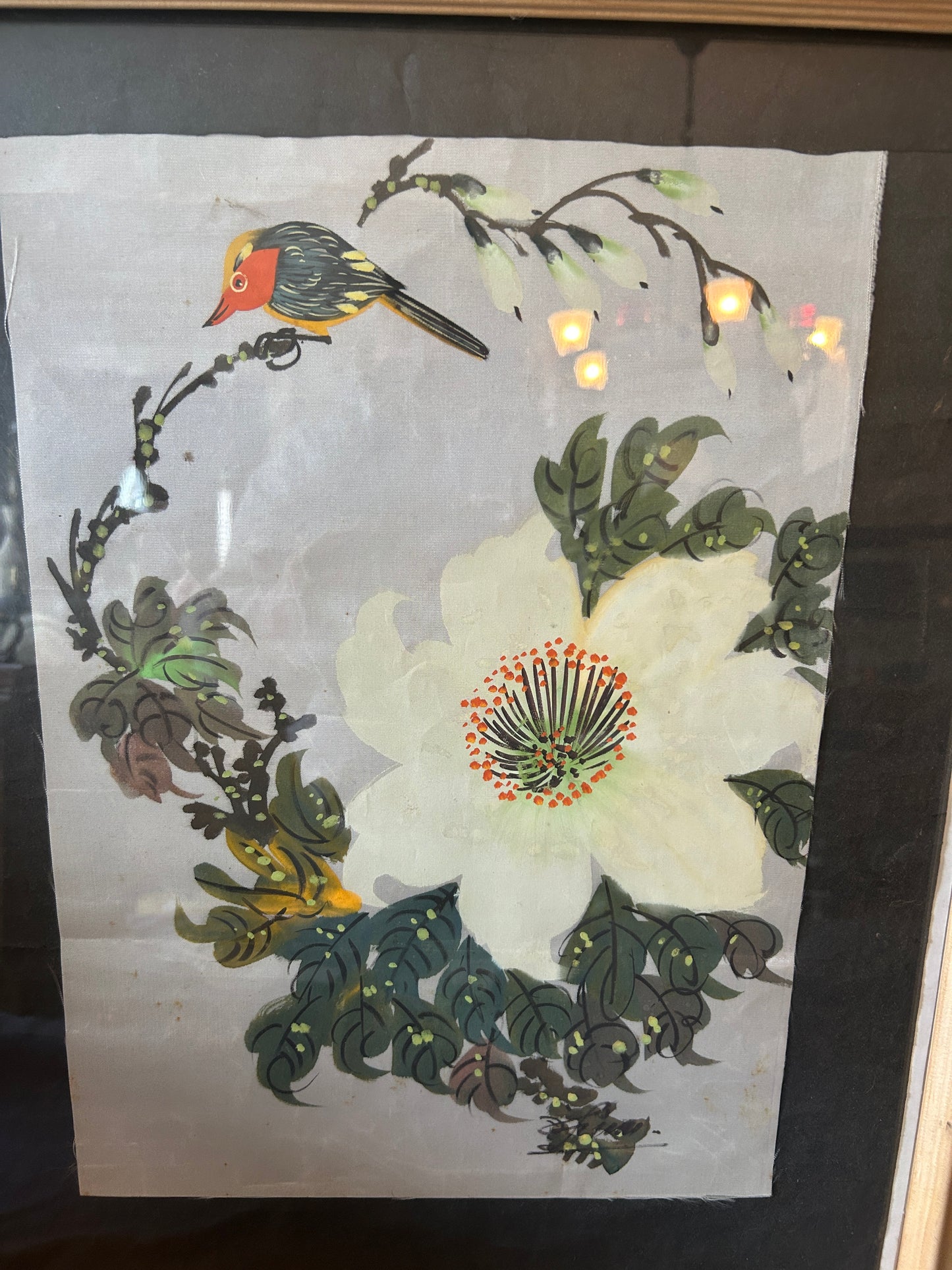 Vintage 1970’s Original Chinese Floral With Birds Painting