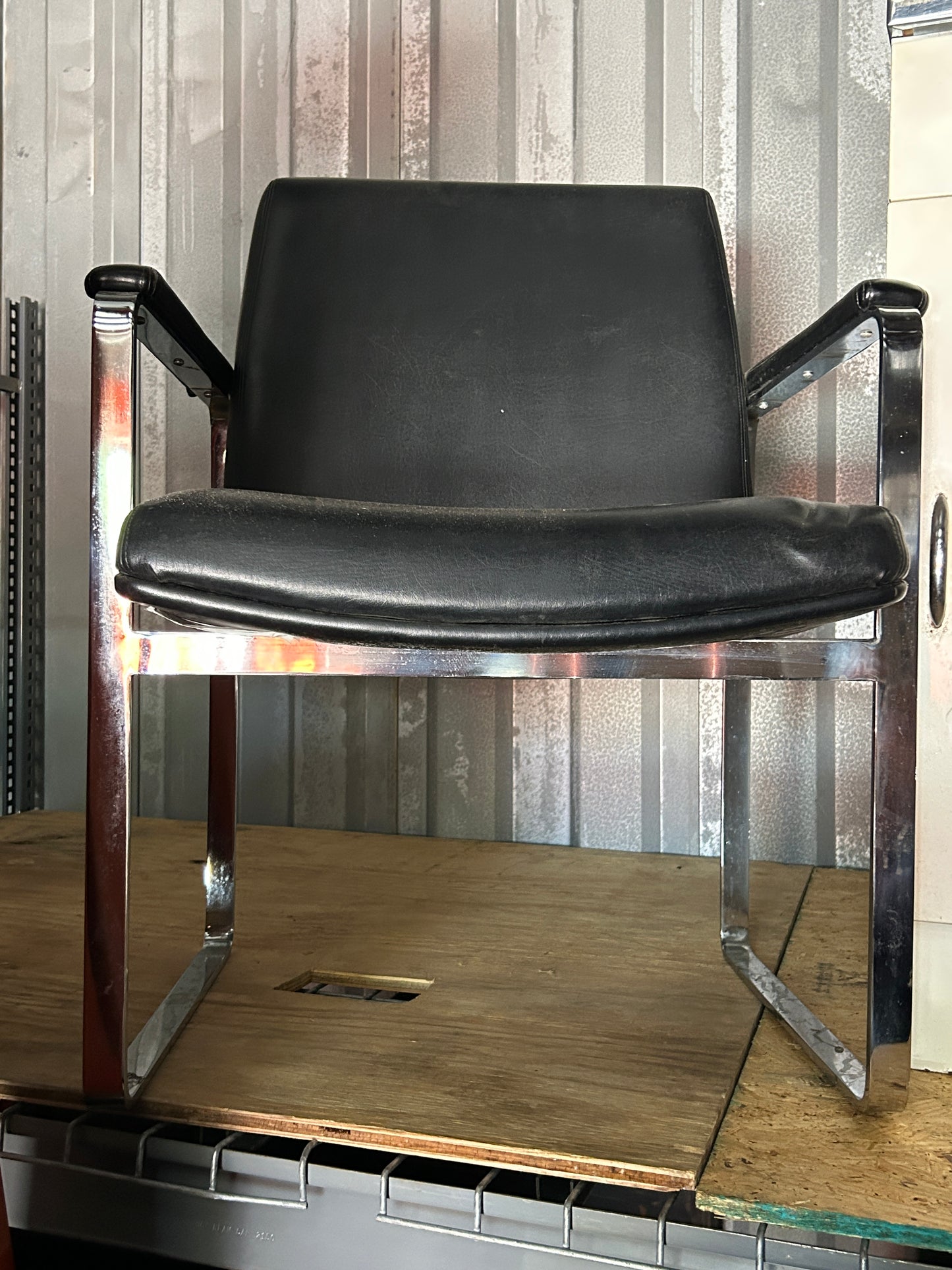 Vintage c.1960s ChromCraft Black Leather Floating Chrome Chair