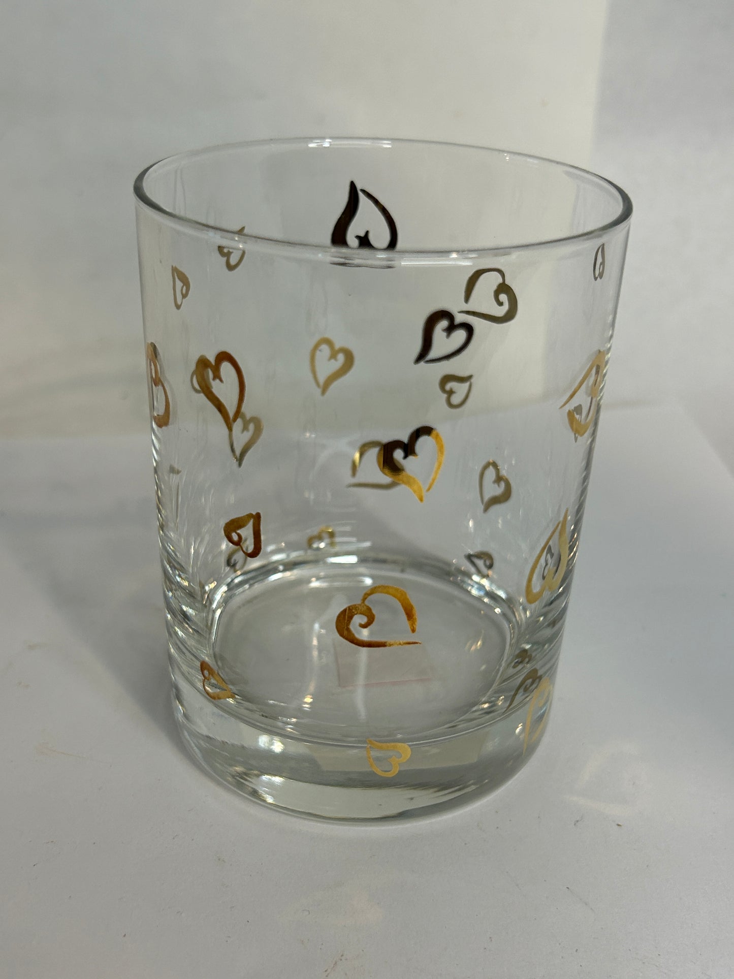 Hearts Clear High Ball Cocktail Glass with Gold Metallic Hearts