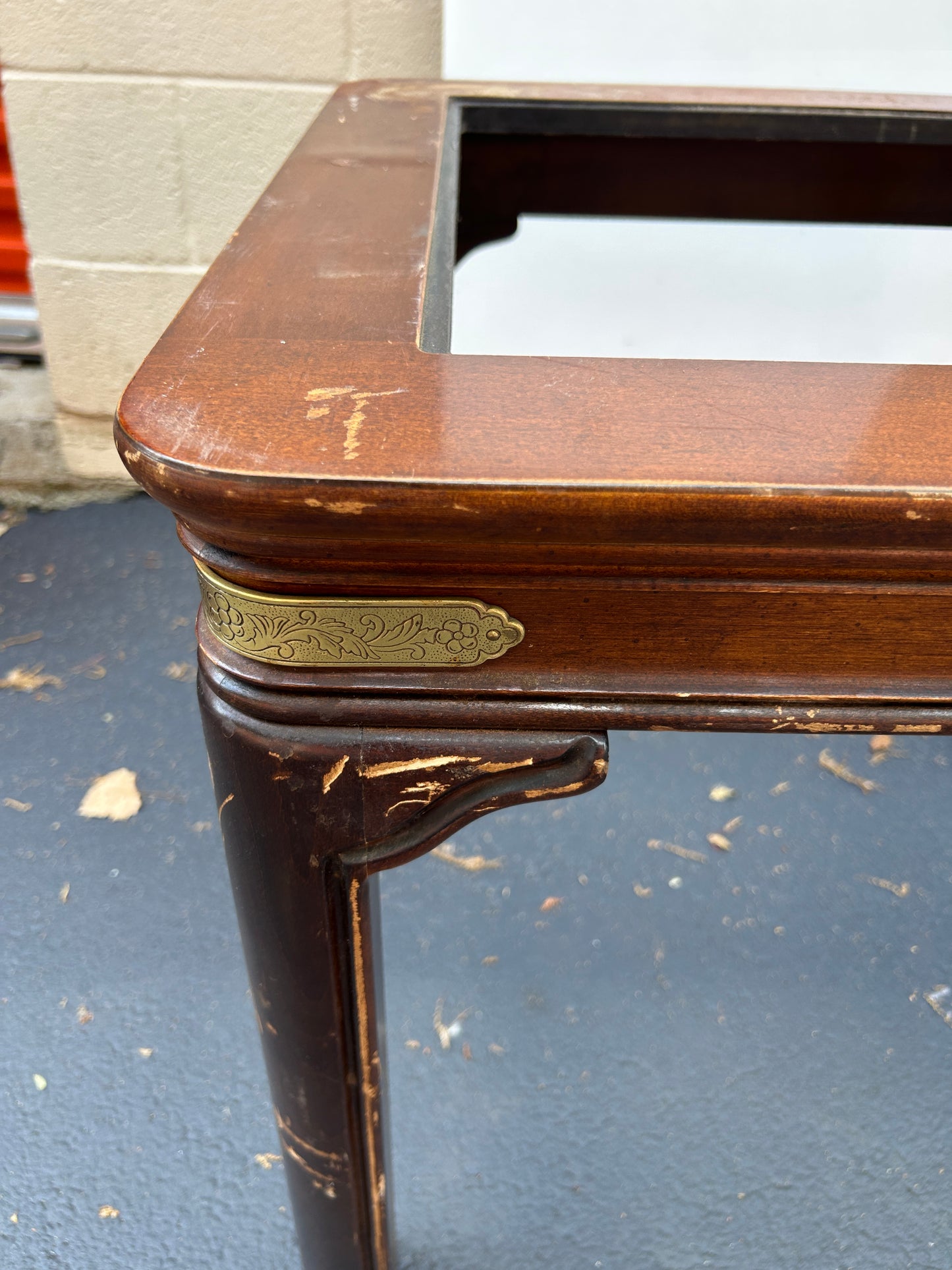 Vintage Ming-Legged Opium Style End Table with Decorative Metal Corner Details