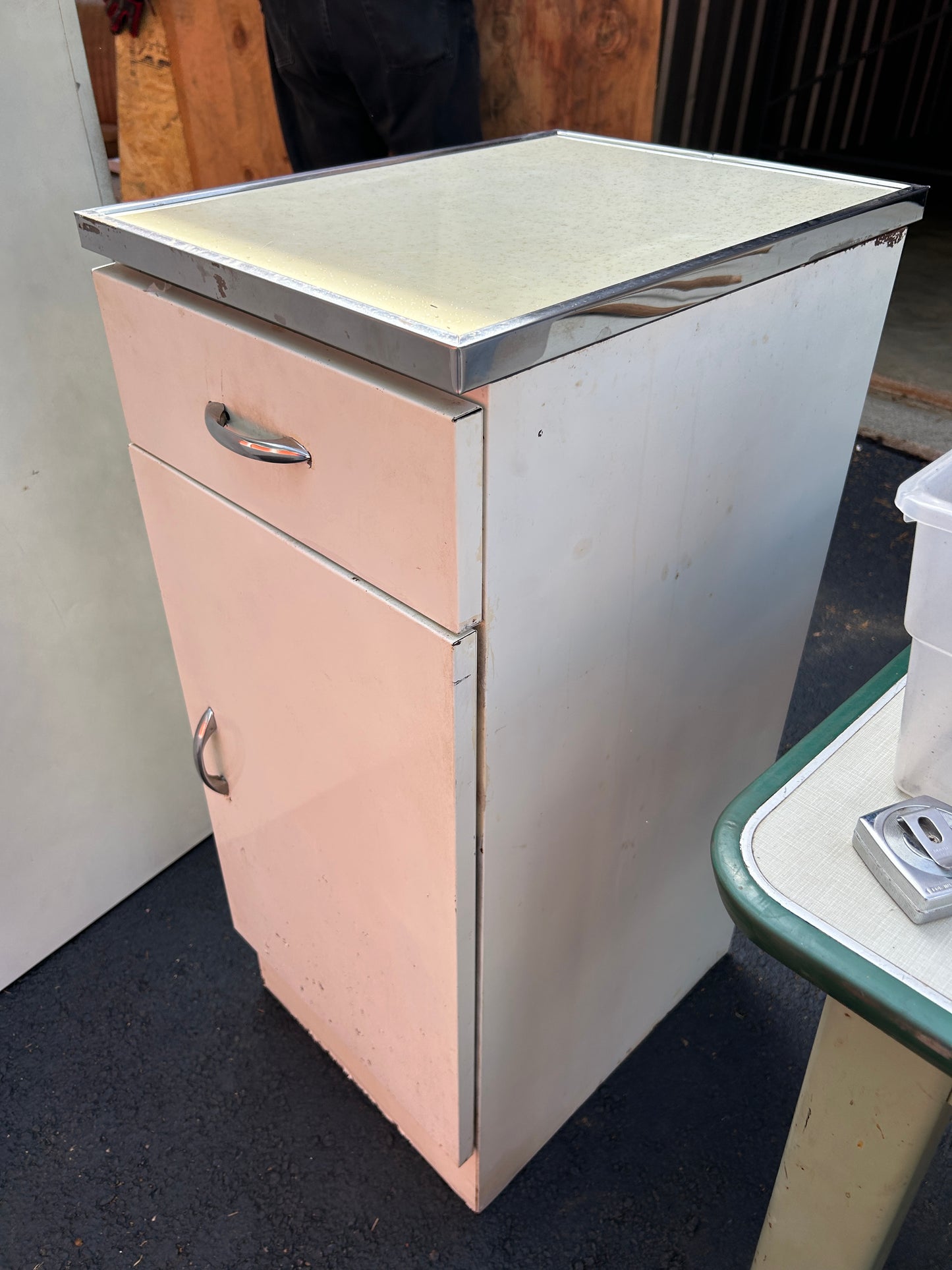 Vintage c. 1950s Metal Kitchen Cabinet with Formica Top