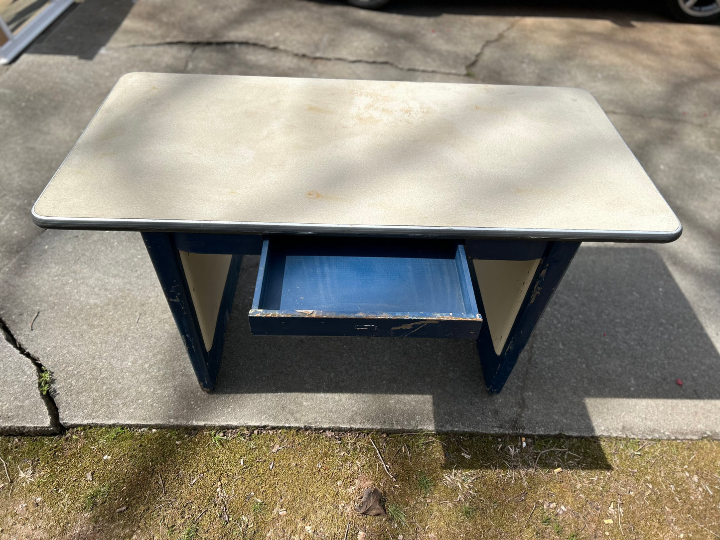 Vintage Industrial Steel Blue and White Desk with Formica Top