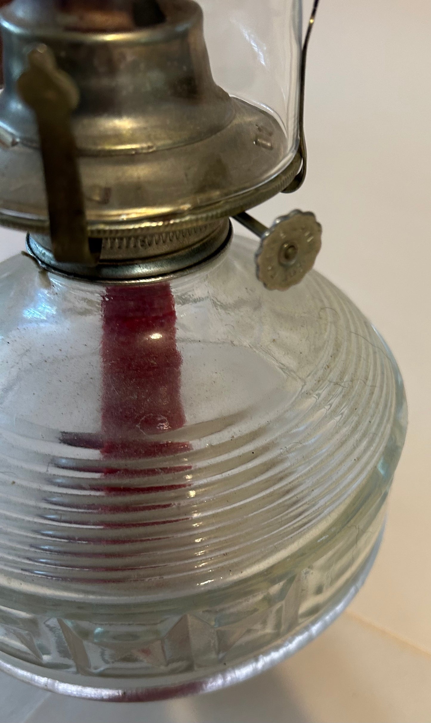 Vintage LampLight Farms Embossed Block Pattern Glass Oil Lamp