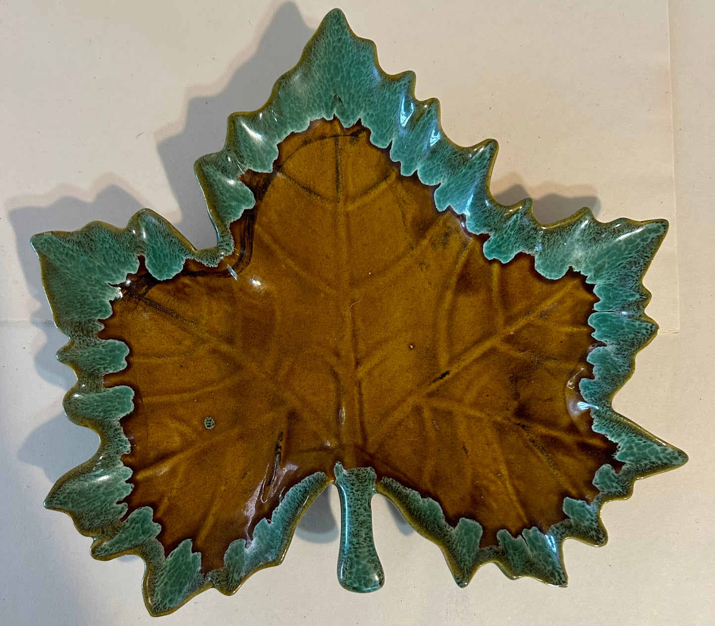 Vintage 1980 Van Briggle Pottery Colorado Springs Brown Leaf Dish