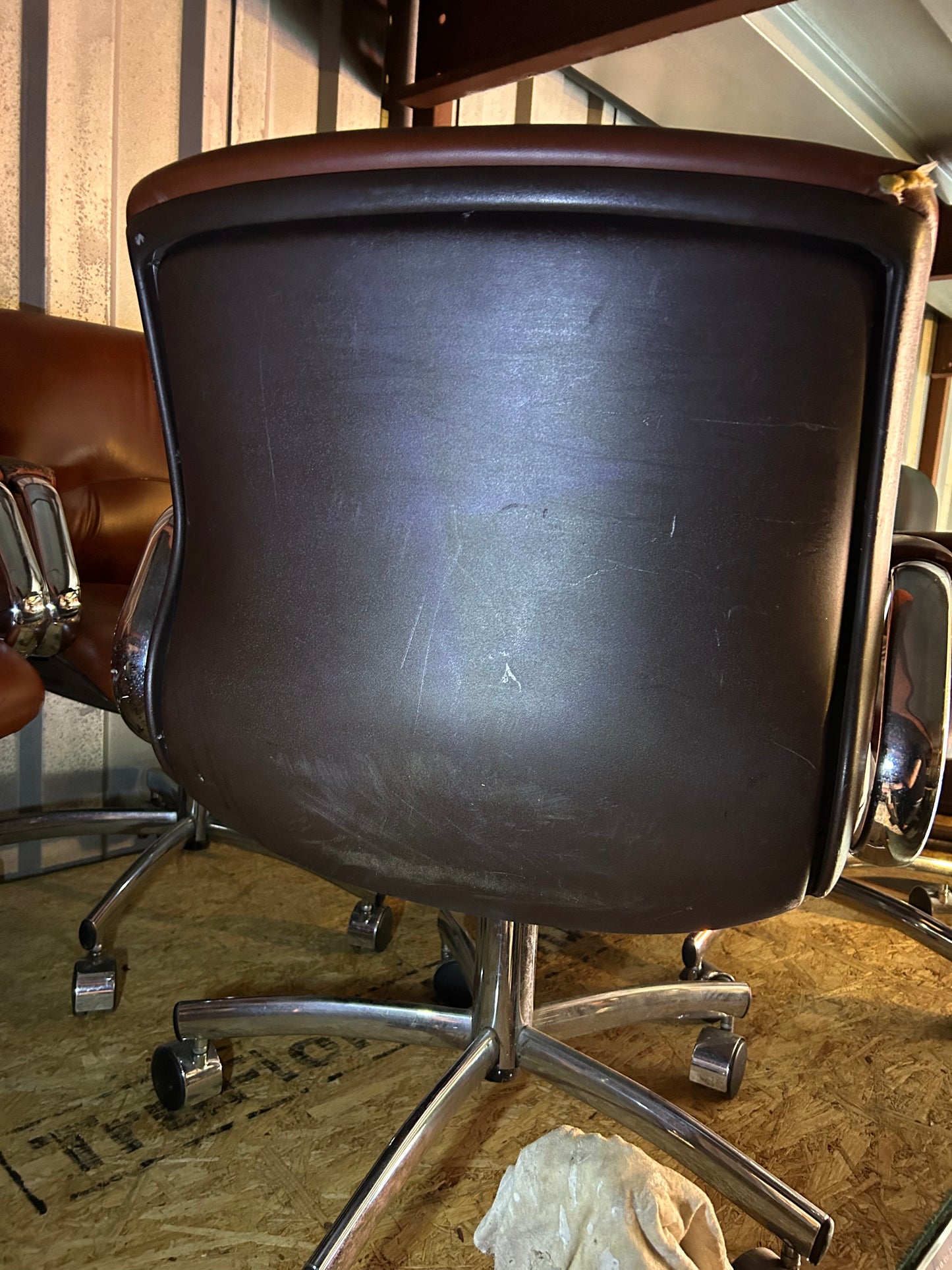 Vintage Mid-Century Modern Pair of Two Steel Case Leather Office Chairs