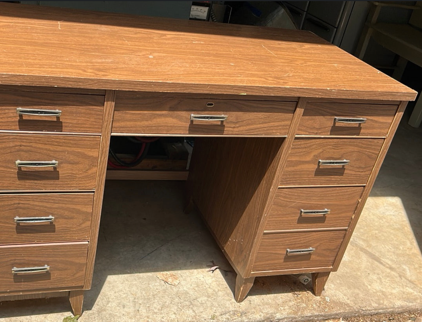Vintage Solid Wood Secretary Desk featuring Nine Drawers
