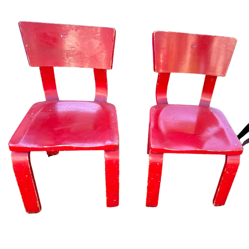 Vintage Pair of Red Wooden Children's Chairs