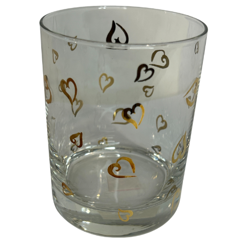 Hearts Clear High Ball Cocktail Glass with Gold Metallic Hearts
