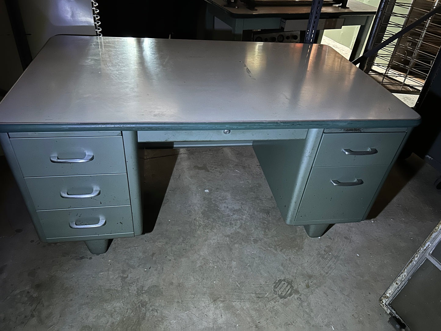 Vintage Mid-Century Modern Industrial Gray Steel Desk