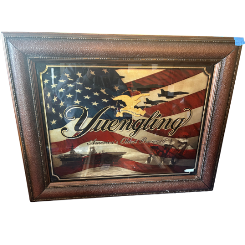 Yuengling Brewery Beer Bar Sign Framed America Flag "We Support Our Troops