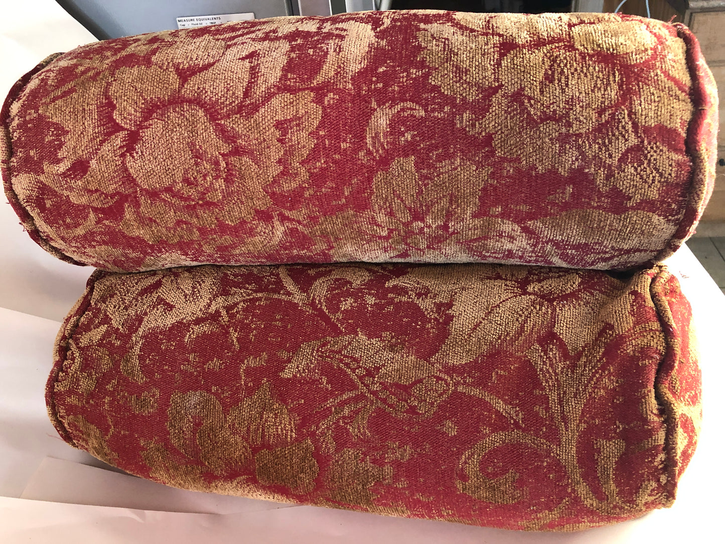 Used Six Piece Square Throw Pillow and Bolster Set Peonies in Reddish-Brown