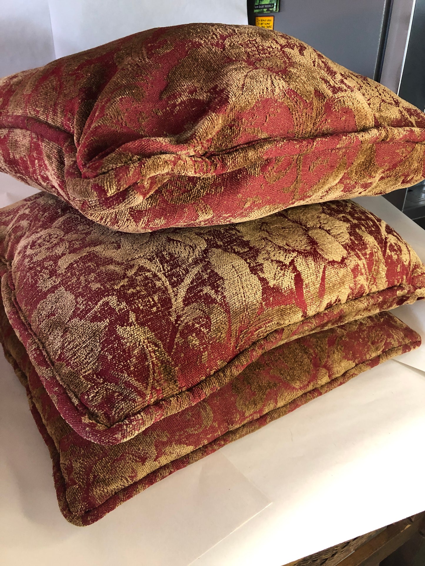 Used Six Piece Square Throw Pillow and Bolster Set Peonies in Reddish-Brown
