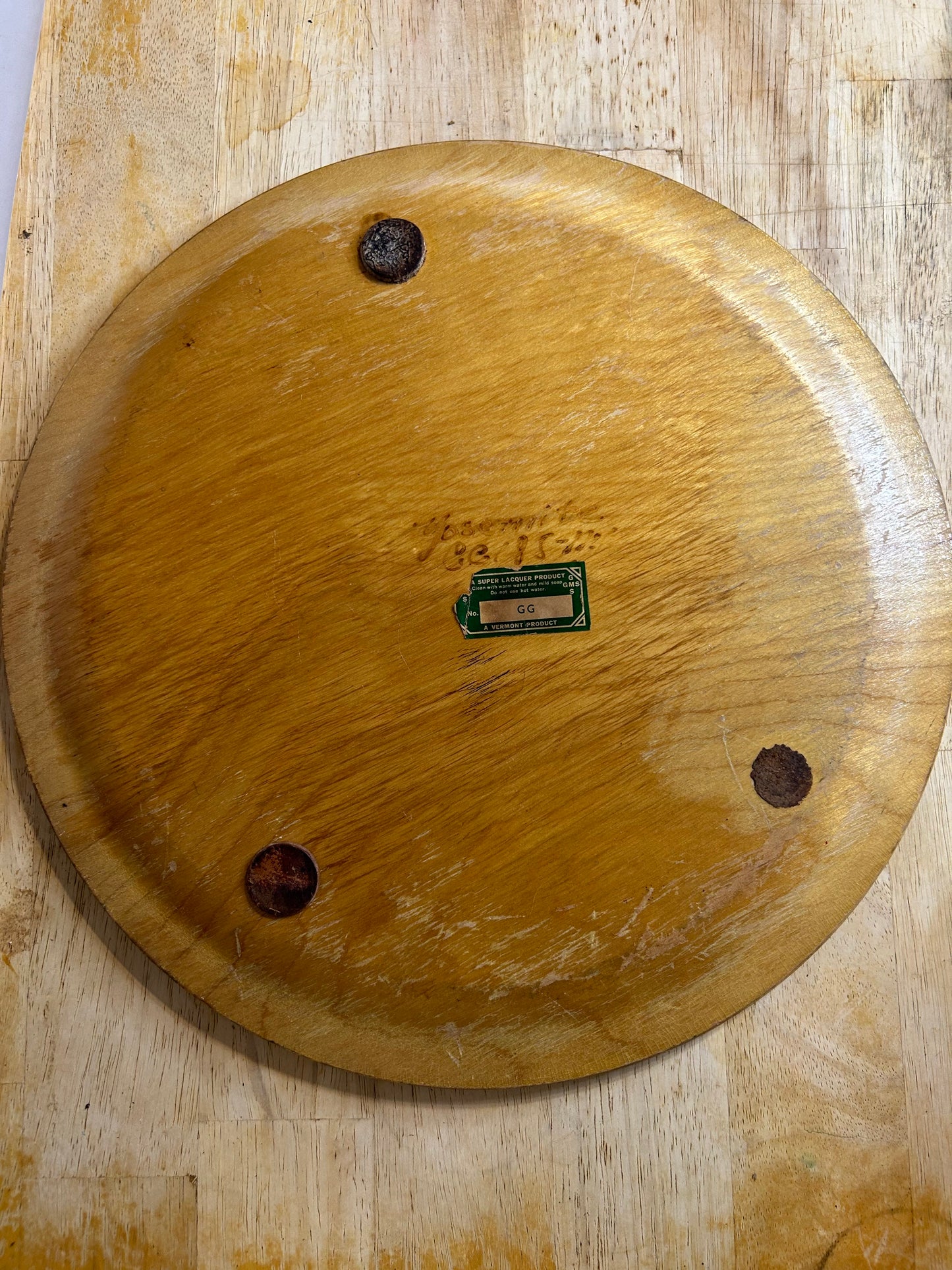 Vintage Vermont Wooden Serving Platter with Oak Leaves Numbered