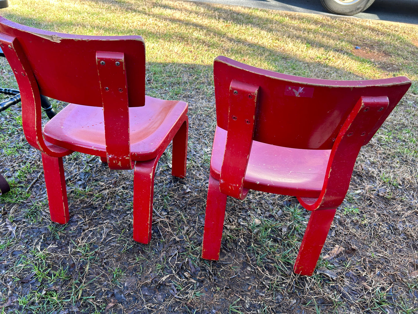Vintage Pair of Red Wooden Children's Chairs