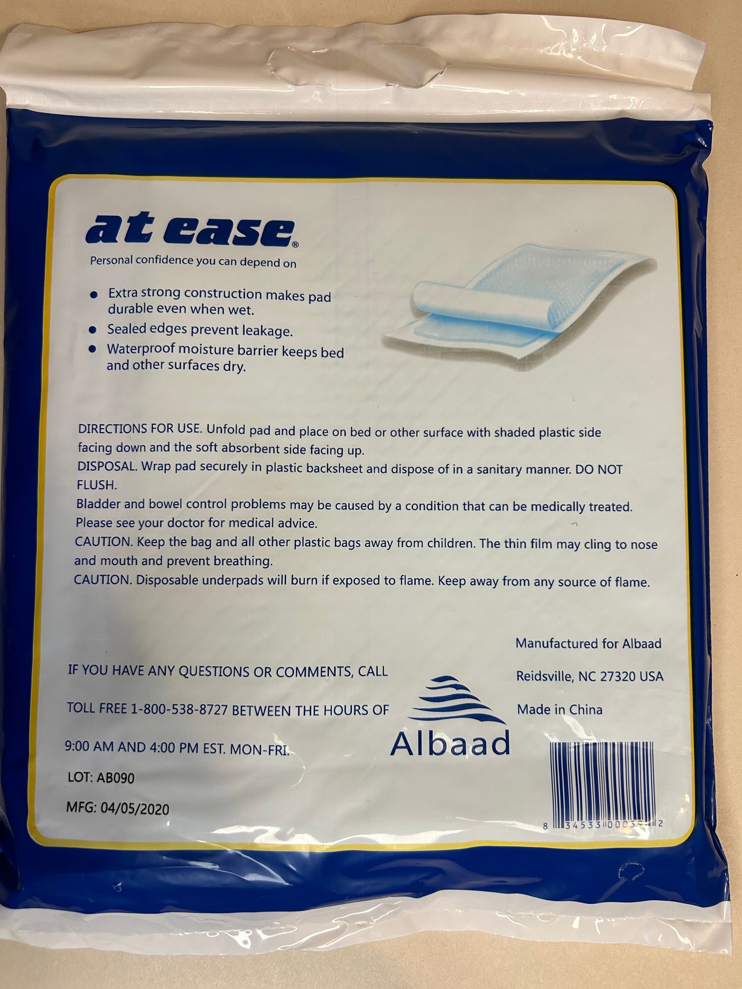 NIP At Ease Disposable Adult/Pet Underpad - 2 Extra Large Pads 30"X36" - 3 Layers