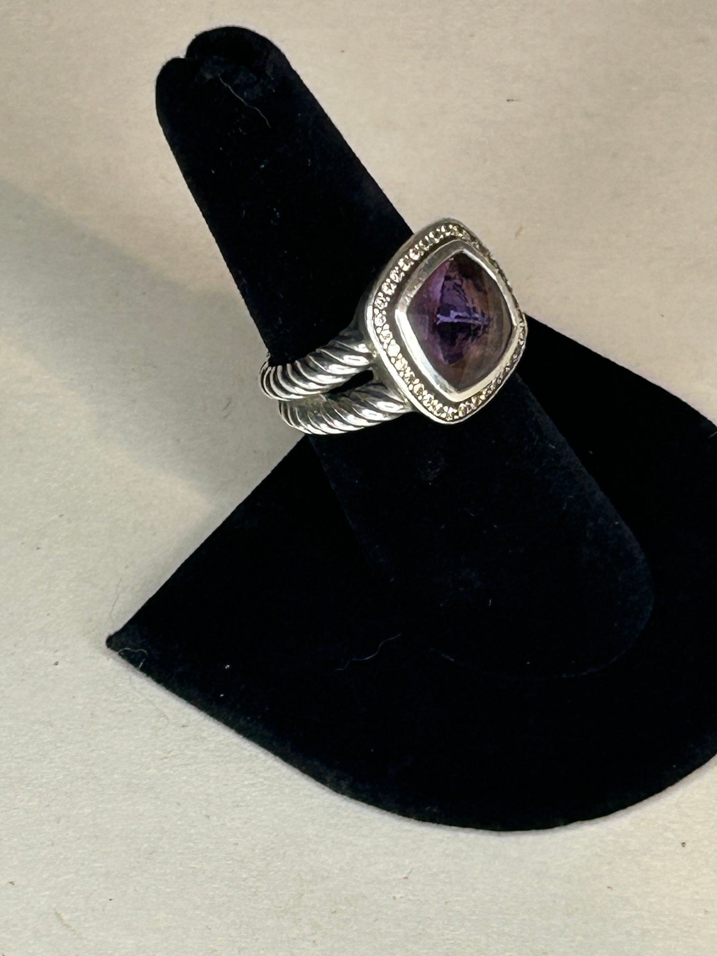 One Owner Genuine David Yurman Albion® Ring in Sterling Silver with Lavender Amethyst and Pavé Diamonds