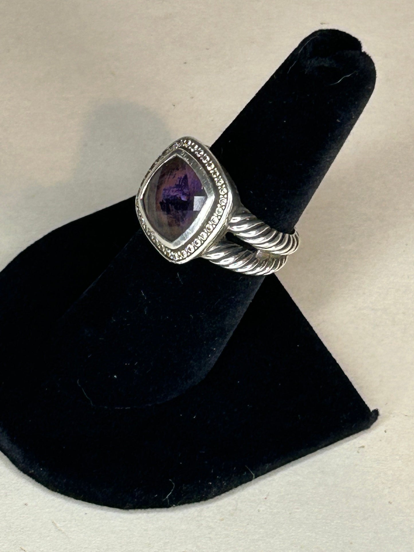 One Owner Genuine David Yurman Albion® Ring in Sterling Silver with Lavender Amethyst and Pavé Diamonds