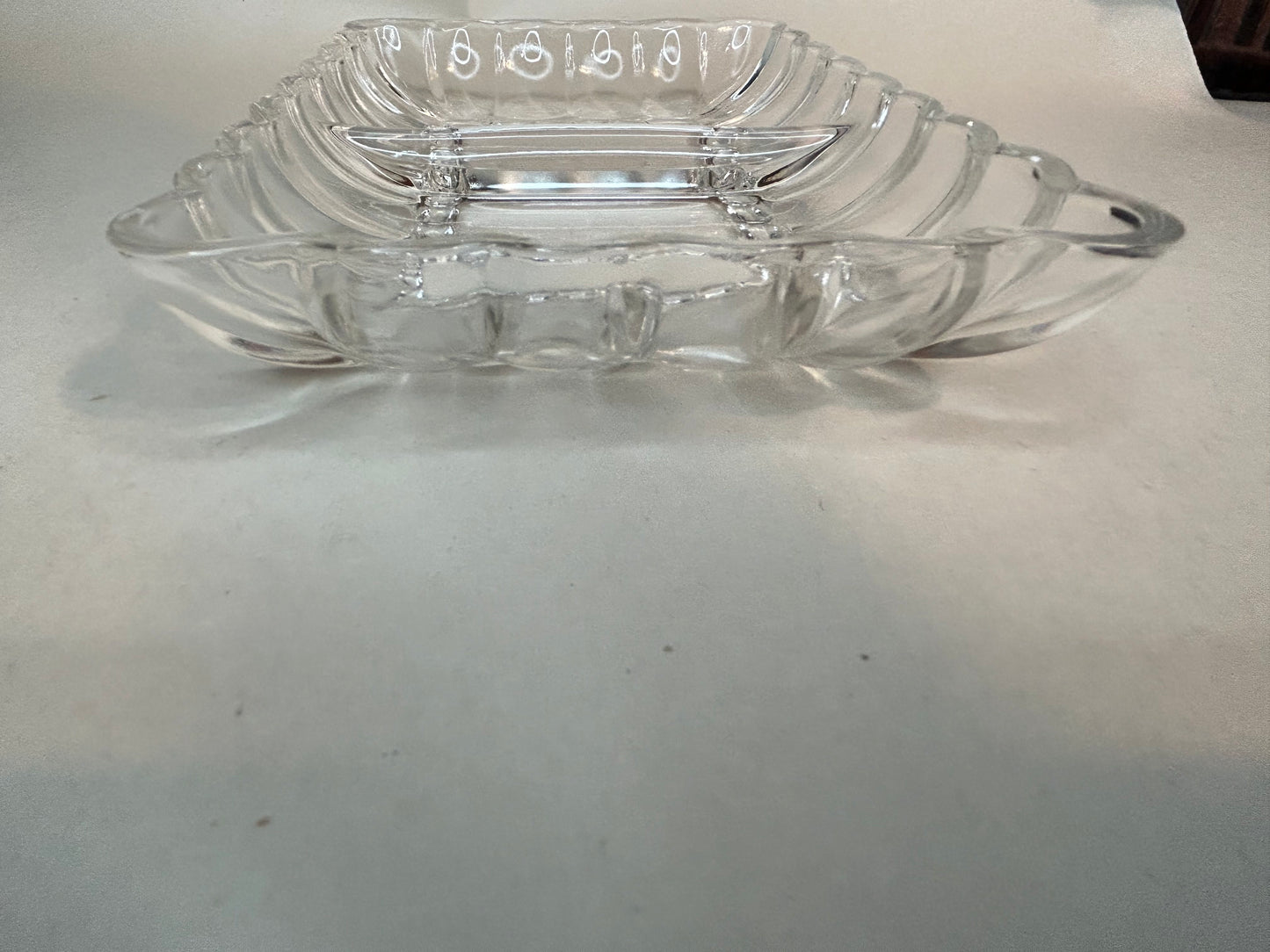 Vintage Clear Glass Relish Candy Divided Dish With Scalloped Edge