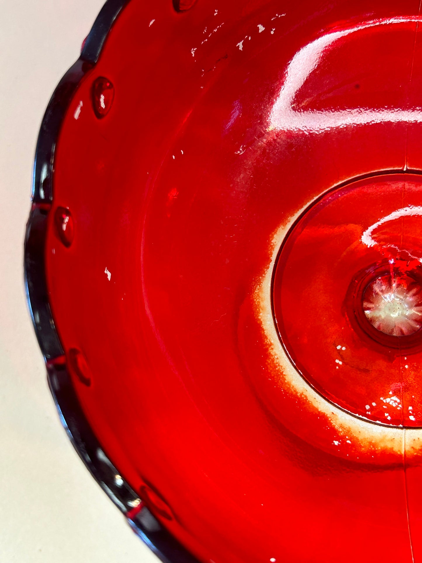Vintage 1950s Pedestal Ruby Red Teardrop Glass Bowl