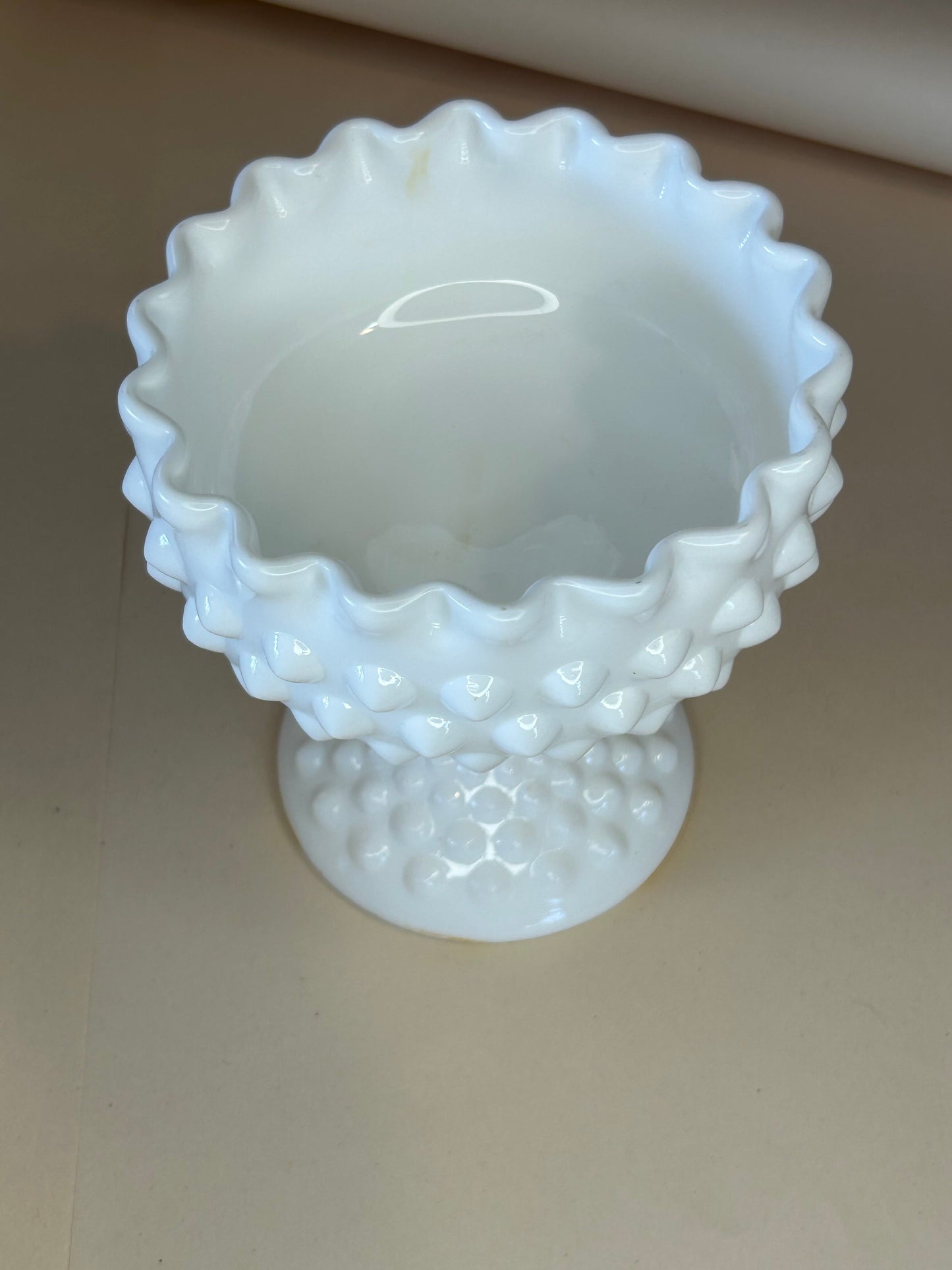 Vintage Milk Glass Hobnail Round Footed Compote Candy Dish - Excellent Condition