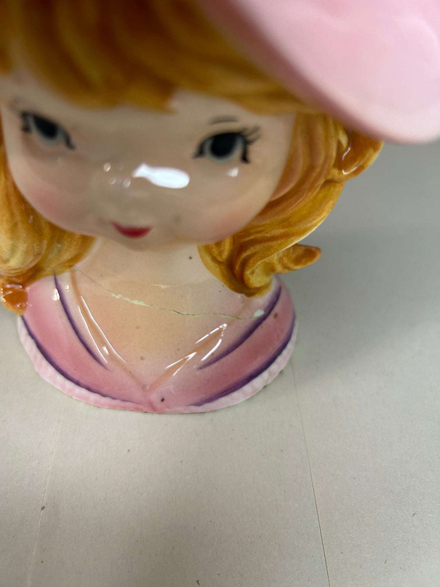 Vintage 1960s Inarco E-2520 Japan Girl Head Vase E-2520 Red Hair & Pink Outfit