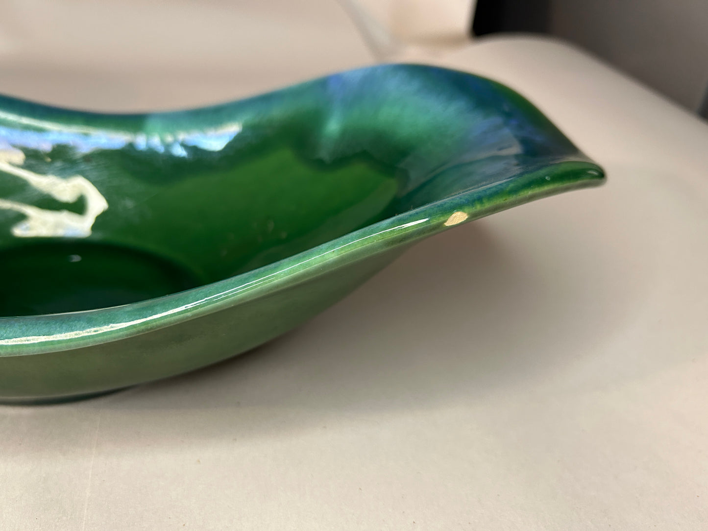 Vintage 1960s Royal Haeger Numbered Green Blue Drip Glaze Console Dish