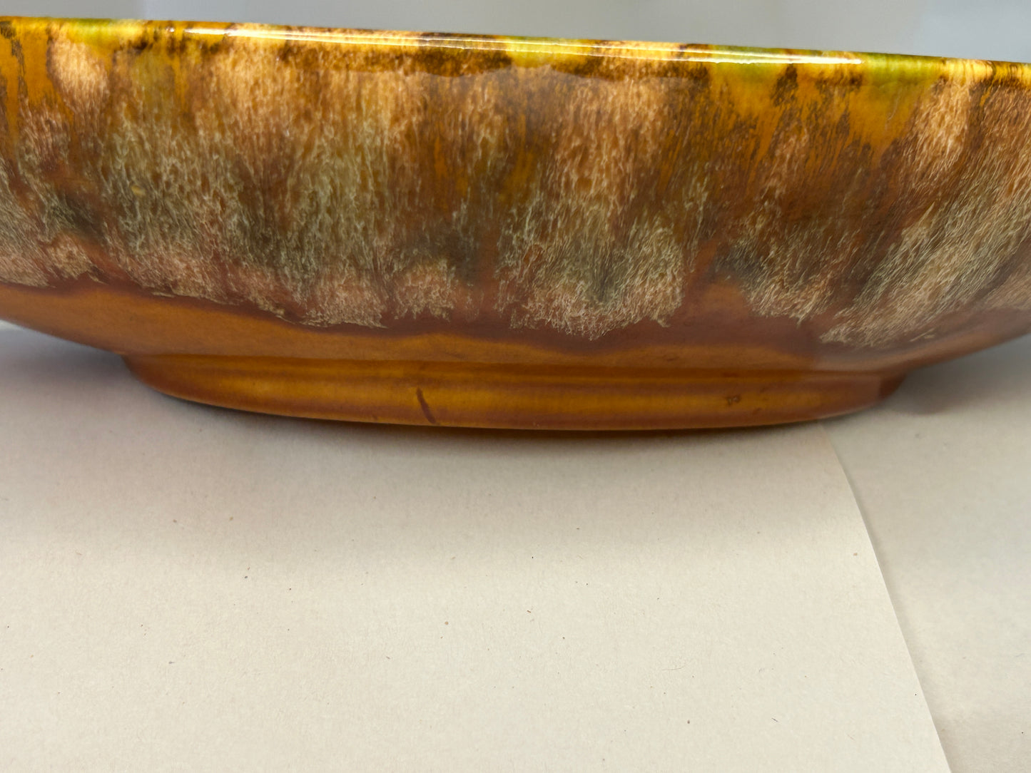 Vintage 1970s Brown Ceramic, Glaze Pottery With Oblong Design Serving Bowl/ Dish