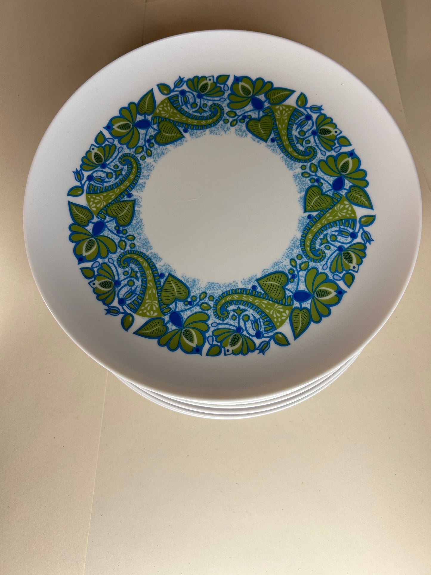 Vintage 1960s Set of 18 Allied Chemical 59 Melamine Paisley and Leaf Plates