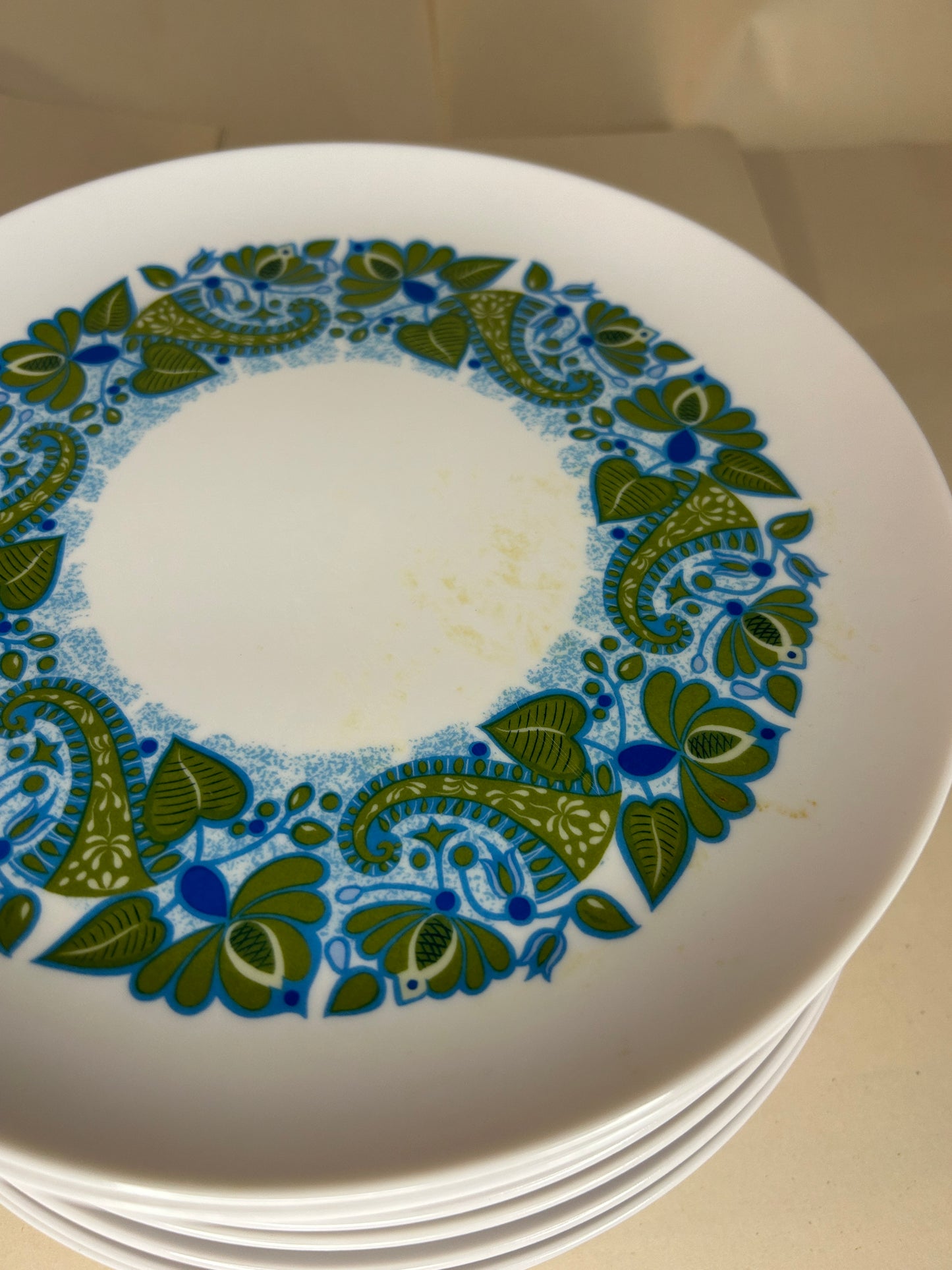 Vintage 1960s Set of 18 Allied Chemical 59 Melamine Paisley and Leaf Plates