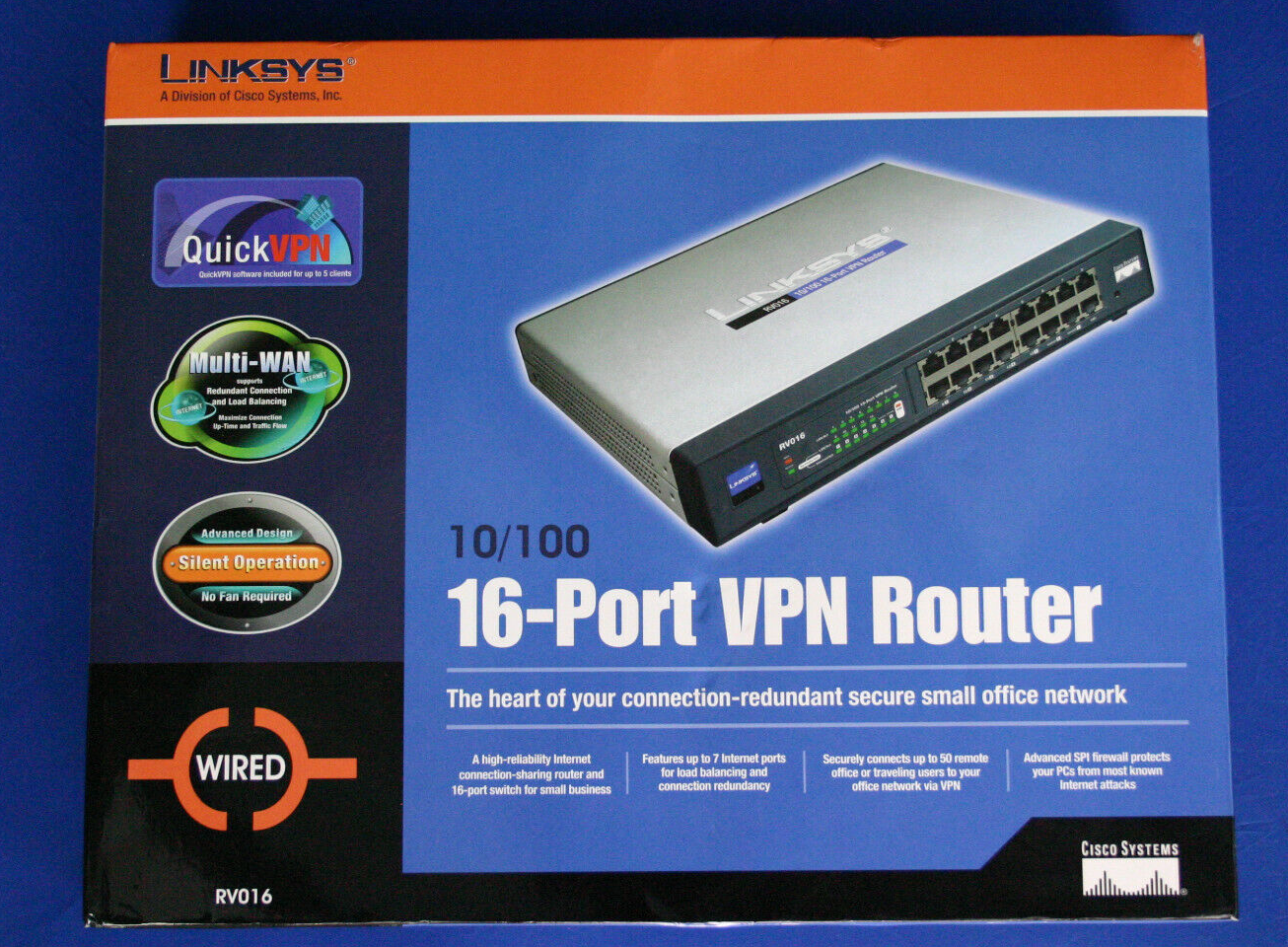 USED Linksys 10/100 16-Port VPN Router MFR #RV016 Mounted in 24" Wooden 12 Space Server Cabinet
