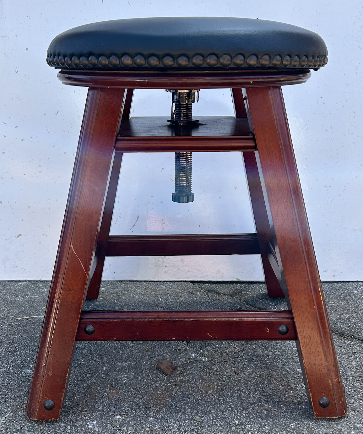 Vintage Wooden with Black Leather, Wooden Adjustable Piano Stool 16" with Steel Coil Spring