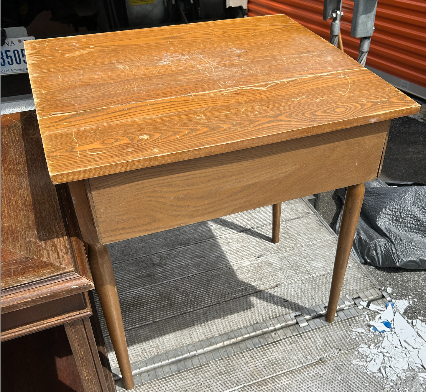Vintage Mid-Century Modern Pine Side Table with Drawer