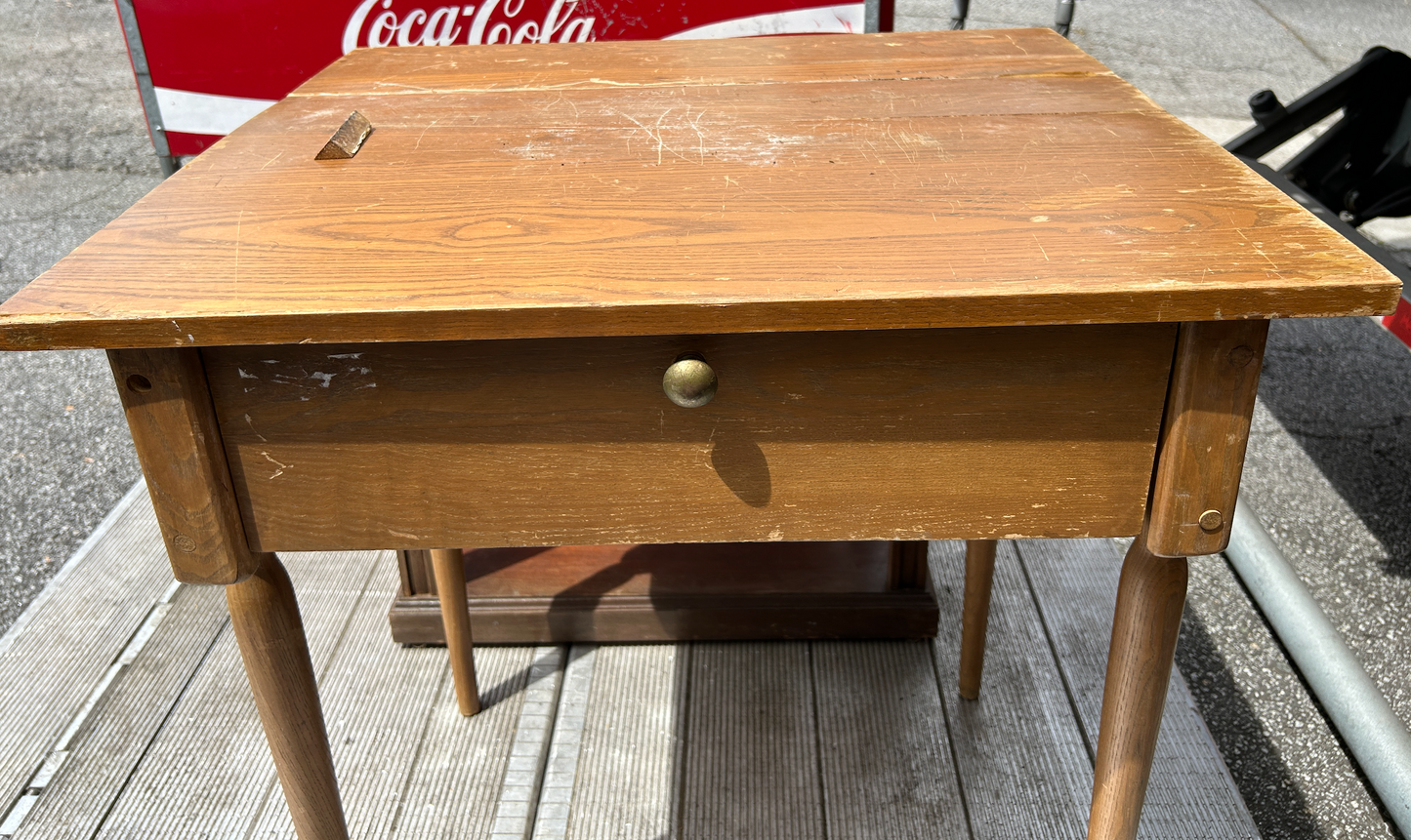 Vintage Mid-Century Modern Pine Side Table with Drawer