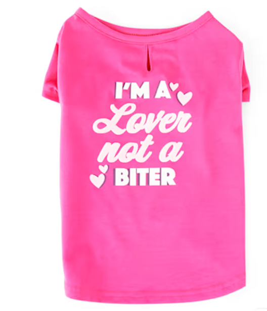 NWT Youly Pink I am a Lover Not A Biter Dog Graphic T-Shirt SMALL