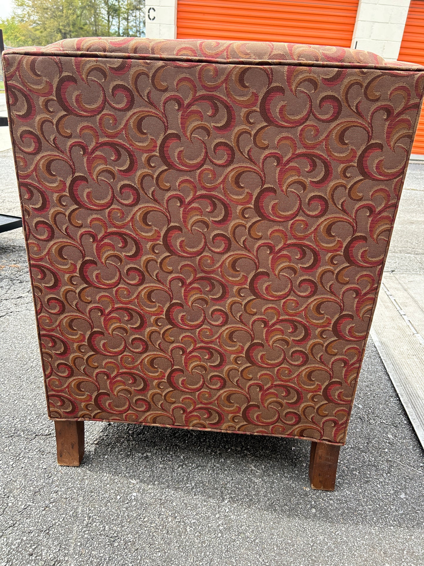 Mid-Century Modern Maroon Pattern Side Chair on Wooden Frame & Legs